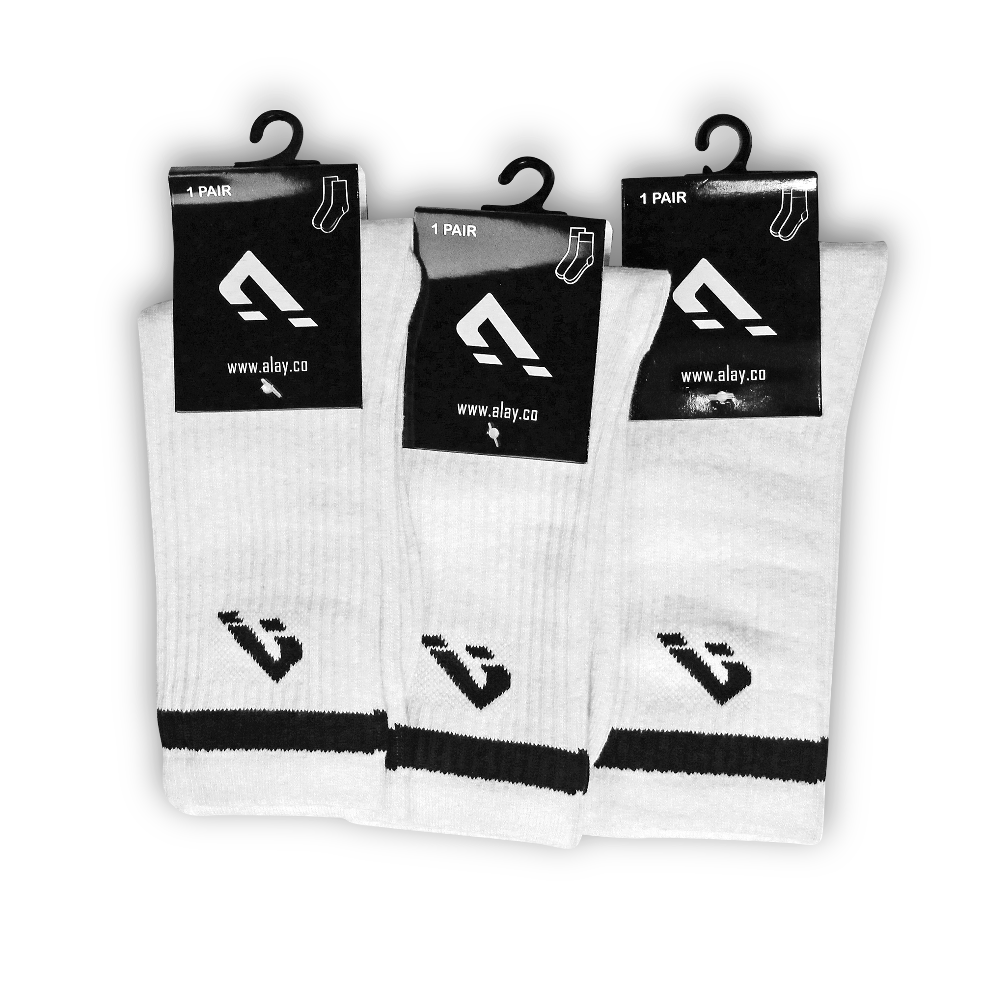 Powerknit Crew Socks - White Black (Pack of 3)