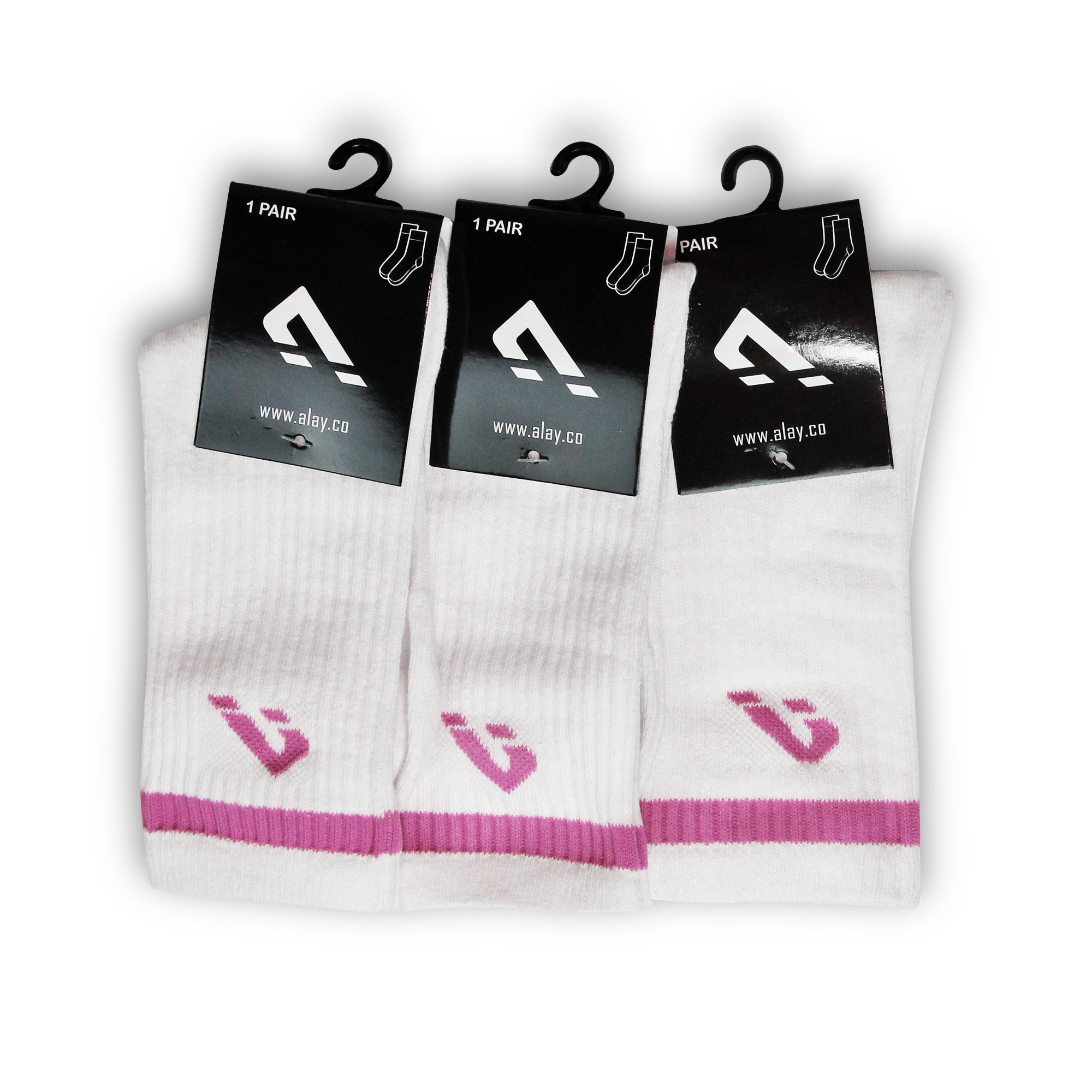Powerknit Crew Socks - White Pink (Pack of 3)