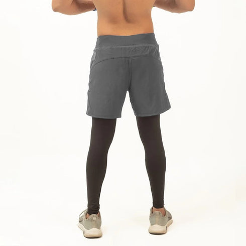 2 in 1 Compression Tights with Shorts - Grey