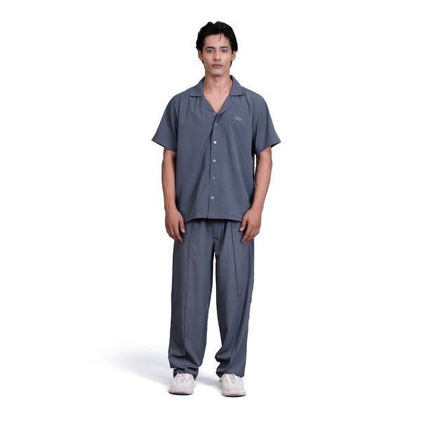 Vibe Button Down Shirt and Trouser Set - Grey