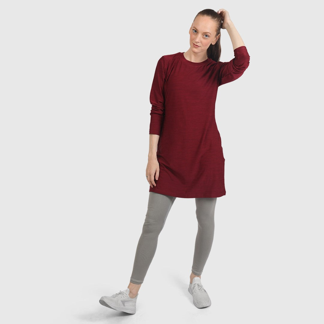 Alay Tee Dress - Deep Red (Full Sleeves)